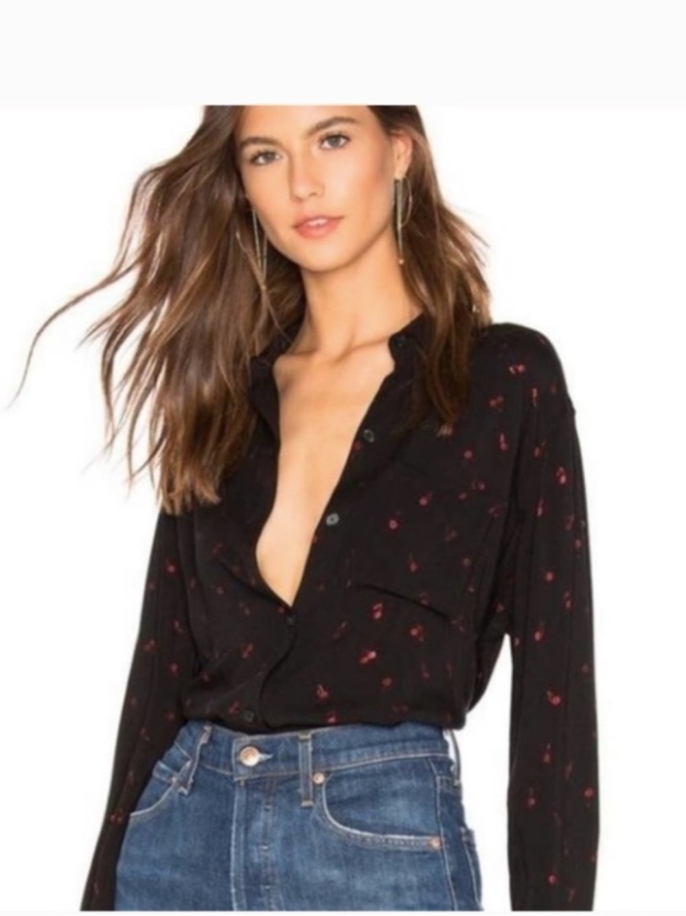 Rails black cherry print button blouse size medium